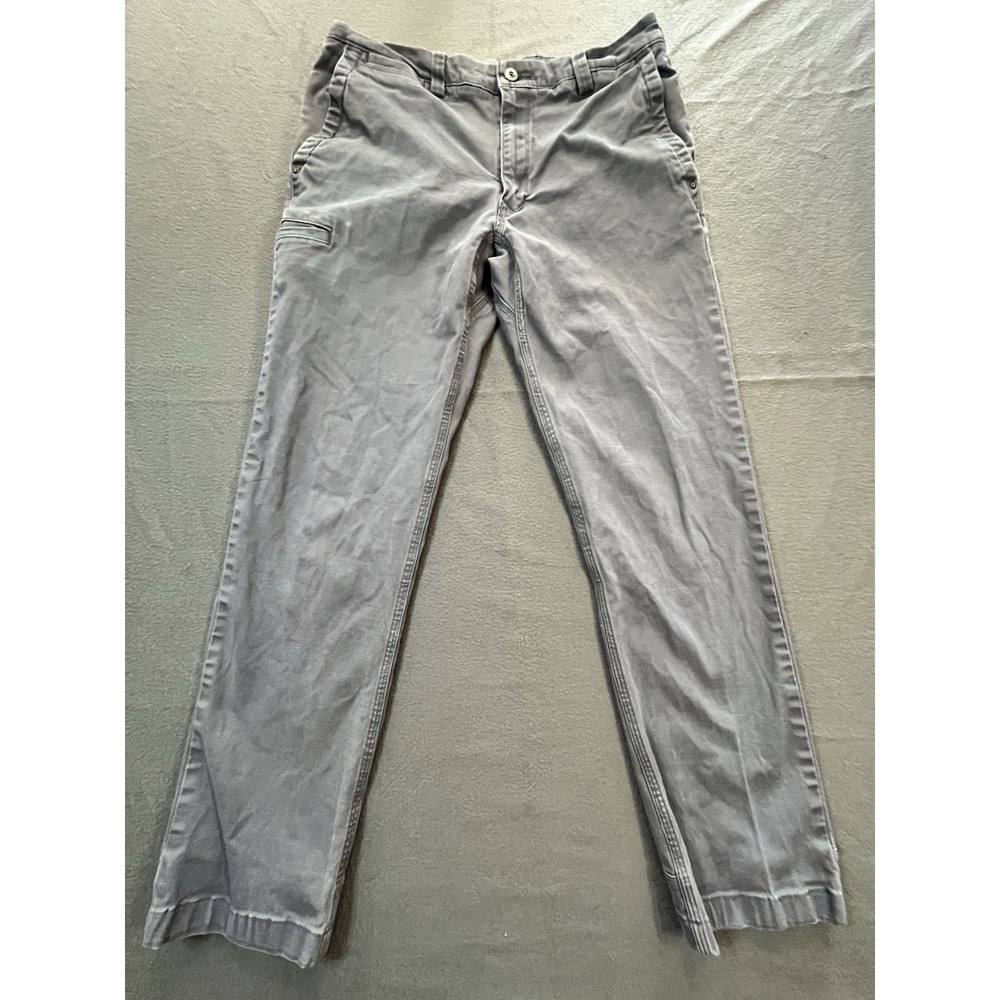 Duluth Mens 32x30 Flex Ballroom Khaki Pants Gray Straight Leg Cell Pocket